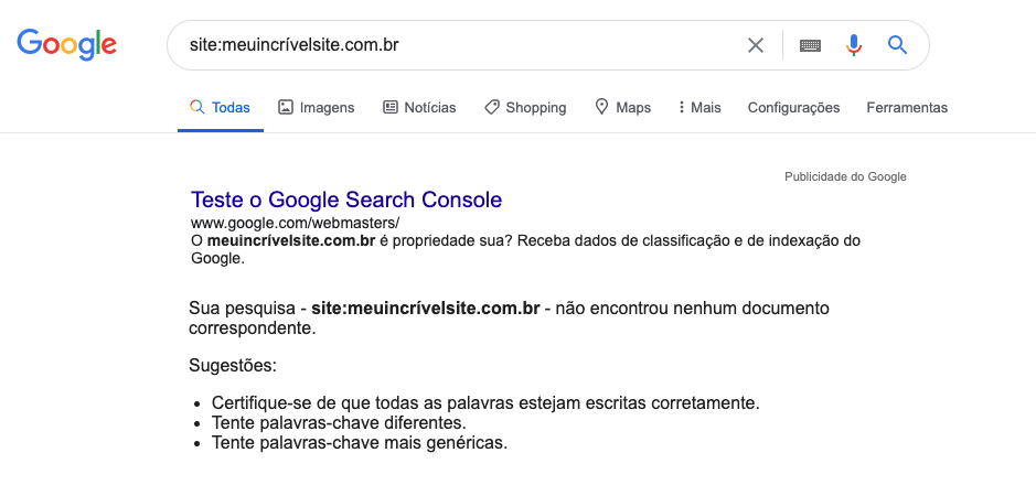 página de resultado de busca do Google mostrando uma busca vazia.